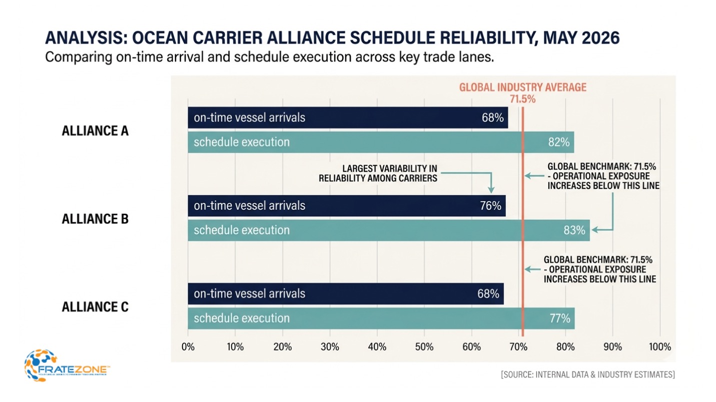 Ocean carrier schedule reliability comparison 2026: Gemini Alliance reaches 89.5% on-time performance while Premier Alliance sits at 58.8%, creating a 30-point gap that drives demurrage costs for shippers tracking across multiple carrier portals